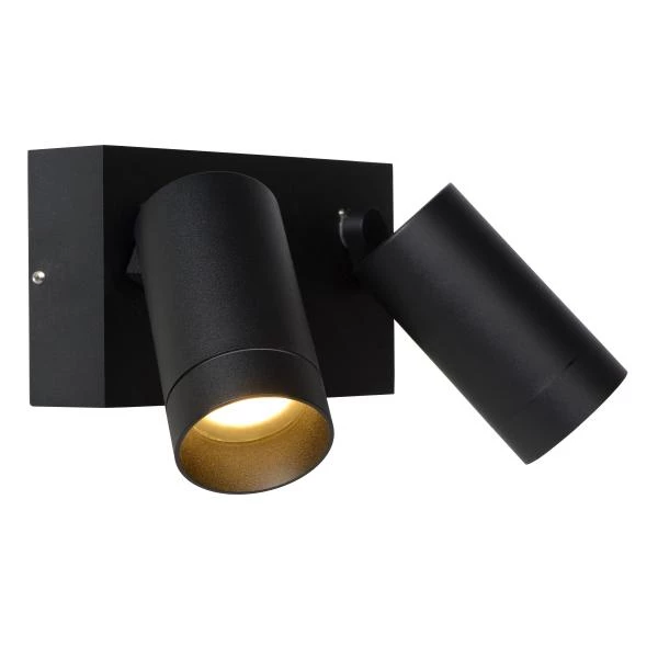 Lucide TAYLOR - Wandspot / Wandlamp Binnen/Buiten - 2xGU10 - IP54 - Bewegingssensor - Zwart - detail 1